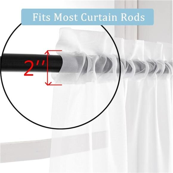 Sheer White Curtains, Sheer Curtains 84 inches Long 2 Panels Set, Rod Pocket - Picture 4 of 7